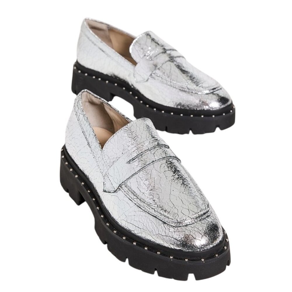 SCHUTZ X Free People New Womens Silver Apron Penny Strap Platform Christie Loafe